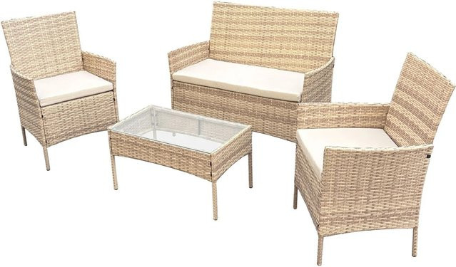 SVITA BROOKLYN Gartenlounge 4-tlg. Gartenmöbel Set Sitzgruppe aus Polyrattan in Beige - Bild 1