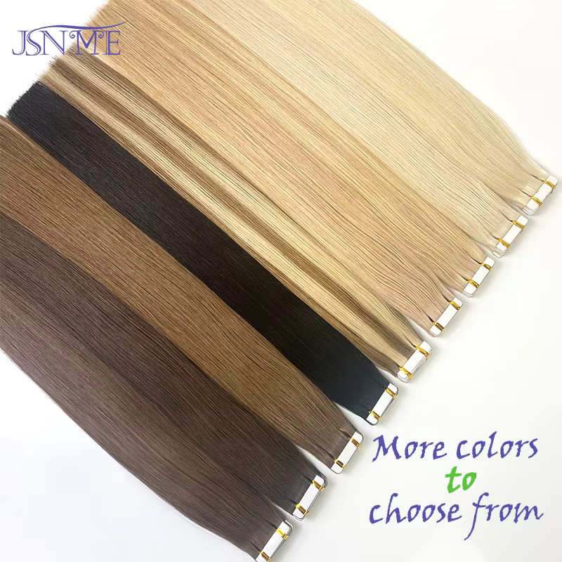 JSNME Tape-In-Haarverlängerung Echthaar, glatt, braun, blond, 2,5 g, 40,6–55,9 cm - Bild 4