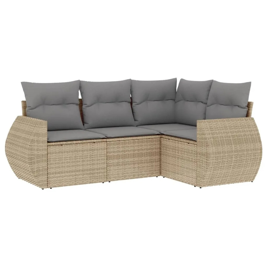 vidaXL 4-tlg. Garten-Sofagarnitur in L-Form aus Poly-Rattan und Metall mit Kissen in Beige und Grau - Bild 2