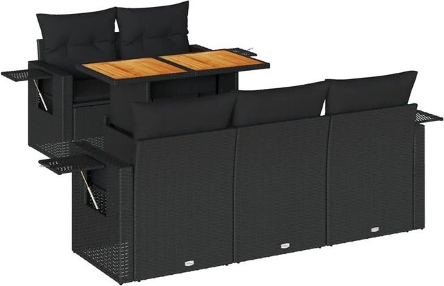 vidaXL 6-teilige Garten-Sofagarnitur in L-Form aus schwarzem PE-Rattan mit Sitzkissen und Stauraum - Bild 1