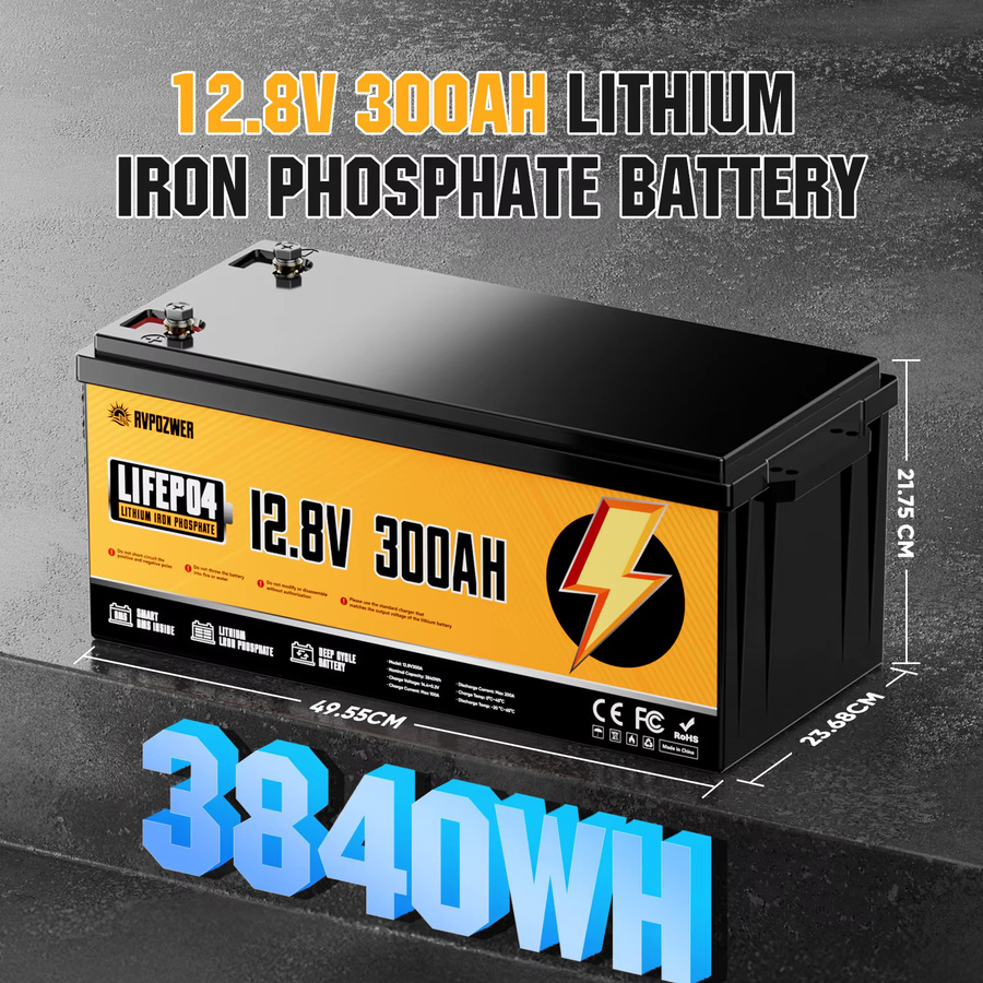 RVPOZWER LiFePO4 Batterie 12V 300Ah 3840Wh mit Smart BMS für Heimenergie, Wohnmobile und Trolling-Motoren - Bild 4