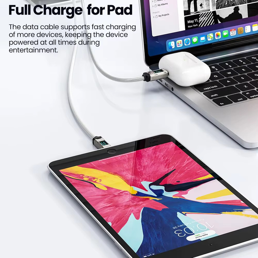 Toocki USB-C auf USB-C Schnellladekabel mit LED-Anzeige 20 W für iPhone 14 13 12 Pro Max, Schwarz - Bild 5