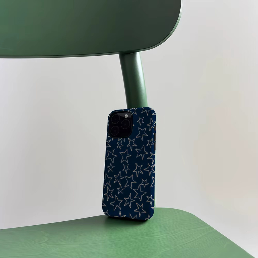CaseLumi Matte Bumper MagSafe Hülle für iPhone 17 16 15 14 13 Pro Max, stoßfeste PC-Schutzhülle mit Goldlinien-Stern-Design in Marineblau - Bild 5
