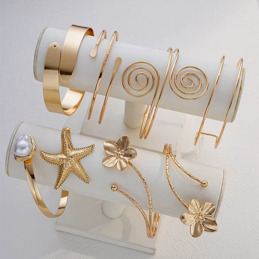 AY Armreifen-Set 6-teilig, Boho Blumen-Seestern, Gold, Damen - Bild 2