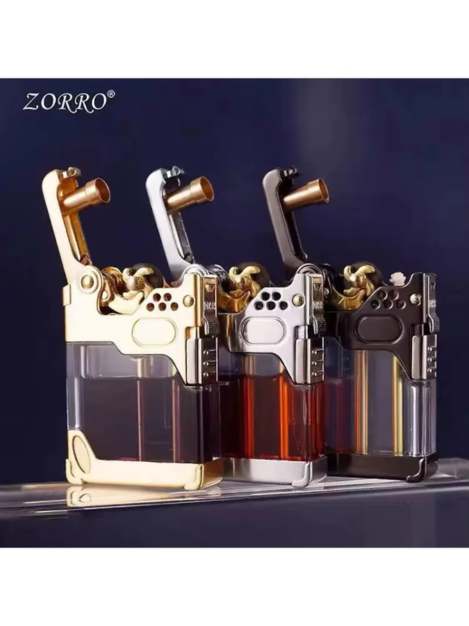 Zorro 833 Gastank-Feuerzeug aus Metall in Schwarz und Transparent mit Ein-Klick-Zündung - Bild 4