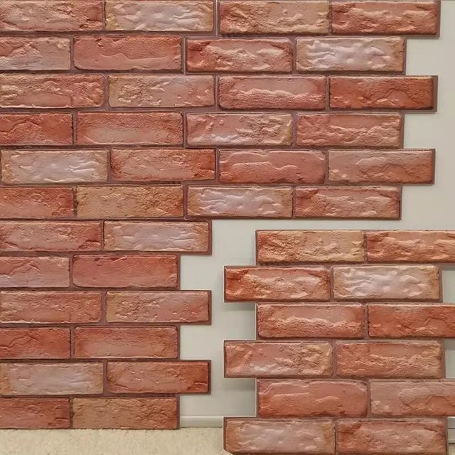 10 Stück selbstklebende 3D-Wandpaneele in Braun im Retro-Ziegel-Look, wasserdichte Wandtapete aus Kunststoff für Badezimmer und Kamindekoration - Bild 1