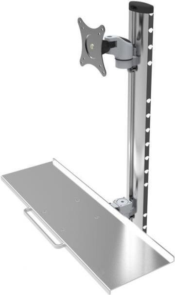 Techly Wandhalterung für 1 Monitor von 15 bis 27 Zoll mit Tastaturablage und Monitorarm in Silber (ICA-PLW-01) - Bild 1