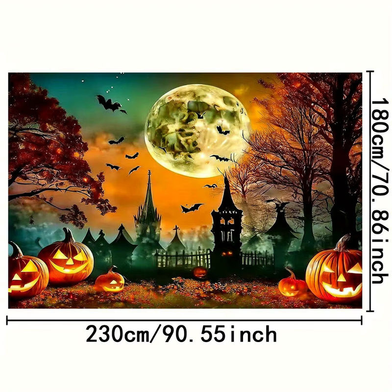 sjs Halloween 2D Hintergrund Dekoration mit Jack-O'-Lantern, Fledermäusen, Vollmond und Herbstbäumen, mehrfarbig, rechteckig - Bild 6