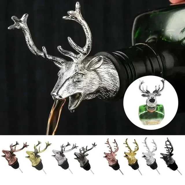 Weinausgießer aus Zinklegierung in Silber mit Hirsch- und Elchkopf-Design für dein Barzubehör - Bild 1