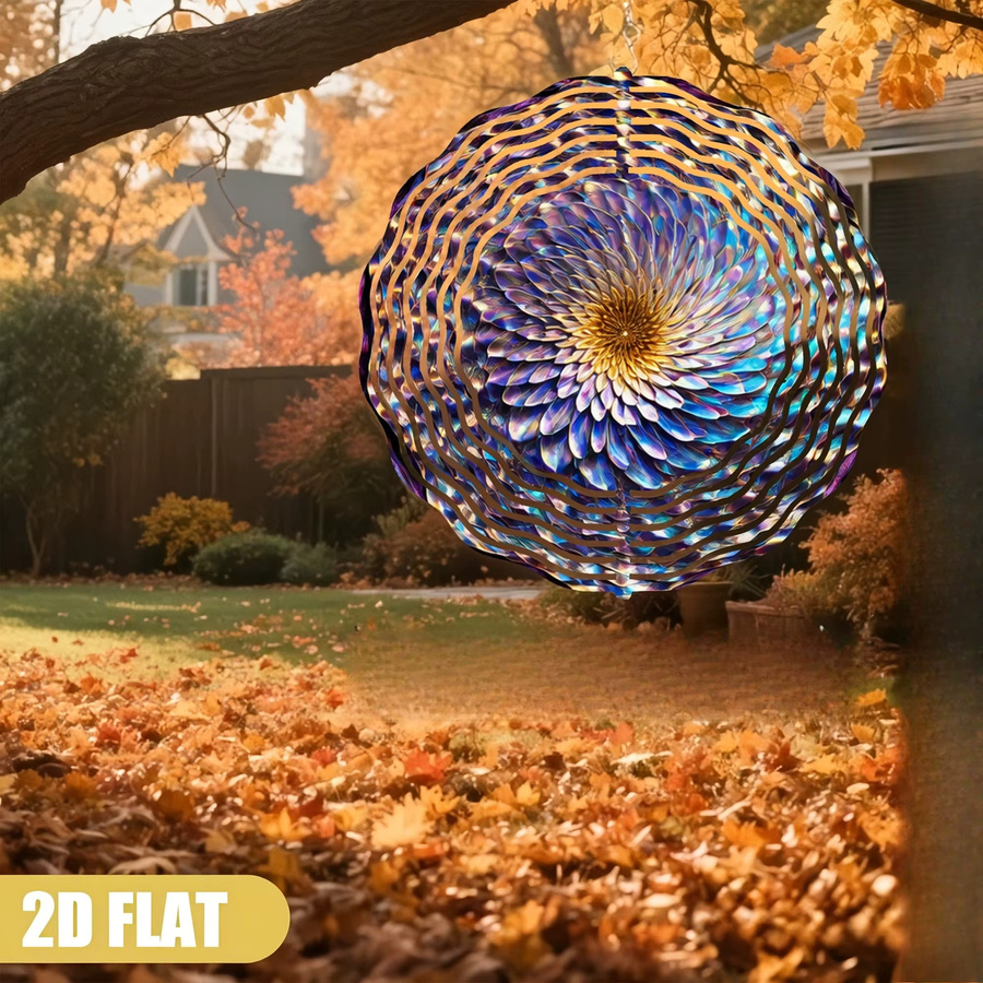 Kicko Art Abstrakter Blumen-Windspinner aus Metall mit 360 Grad Rotation, Moderne Gartendekoration für den Außenbereich in Blau, Lila, Gold und Gelb - Bild 4