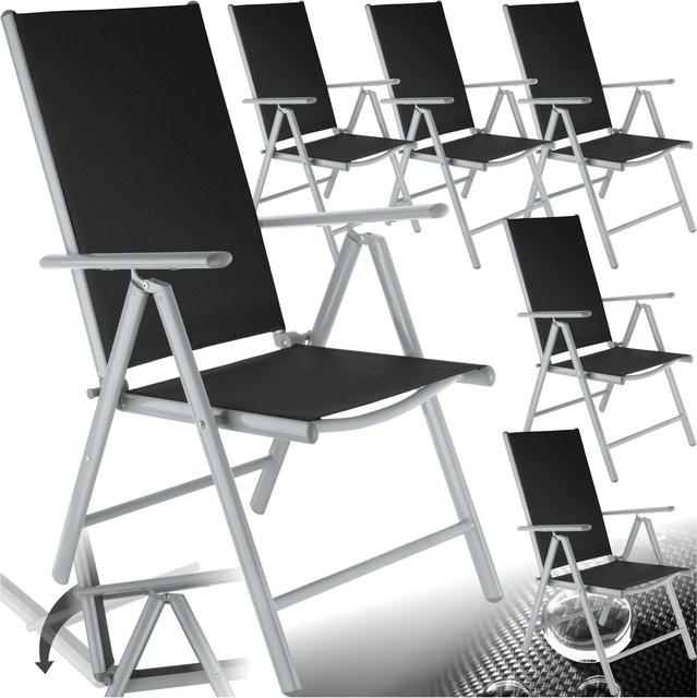 tectake Aluminium-Gartenstuhl Marilena klappbar mit Textilene-Netzgewebe Schwarz-Silber B/T/H: 56 x 67 x 105 cm - Bild 1