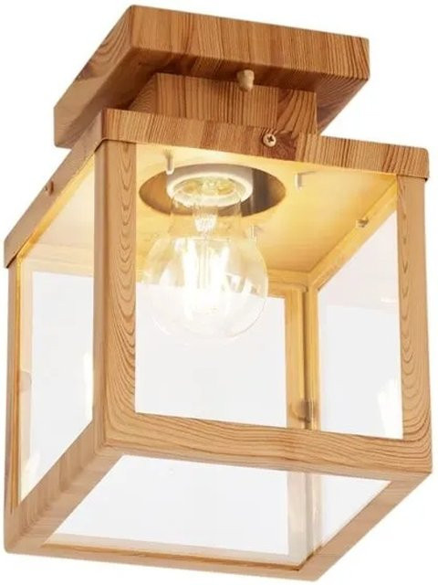 QAZQA Industrielle Deckenleuchte Rotterdam für Außenbereich mit Holz und Klarglas - Bild 1