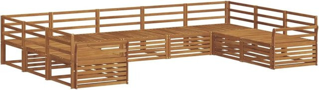 vidaXL Sofagarnitur aus Massivholz Akazie in Natur, 9-teiliges U-Form Sofa Set mit modernem Latten-Design und Armlehnen, Farbe: Natur/Braun - Bild 1