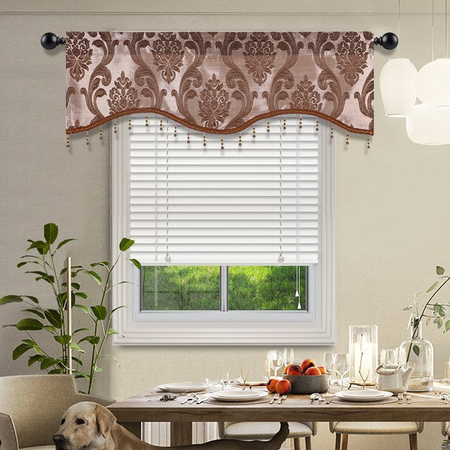 LEEJOOM Kurzvorhang mit Jacquard-Webart und floralem Muster in Beige und Braun - Bild 1