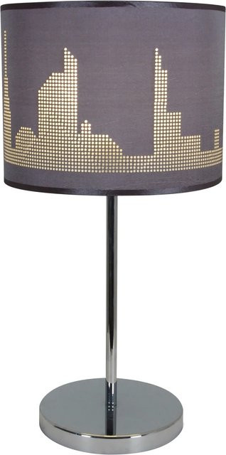 Näve Tischleuchte Manhattan in Grau und Chrom mit Textilschirm, Durchmesser: 28 cm, Höhe: 53 cm - Bild 1