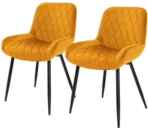 ML-Design 2er Set Esszimmerstühle mit Armlehnen aus Samt in Gelb mit Rauten Steppung und Metallbeinen - Bild 1