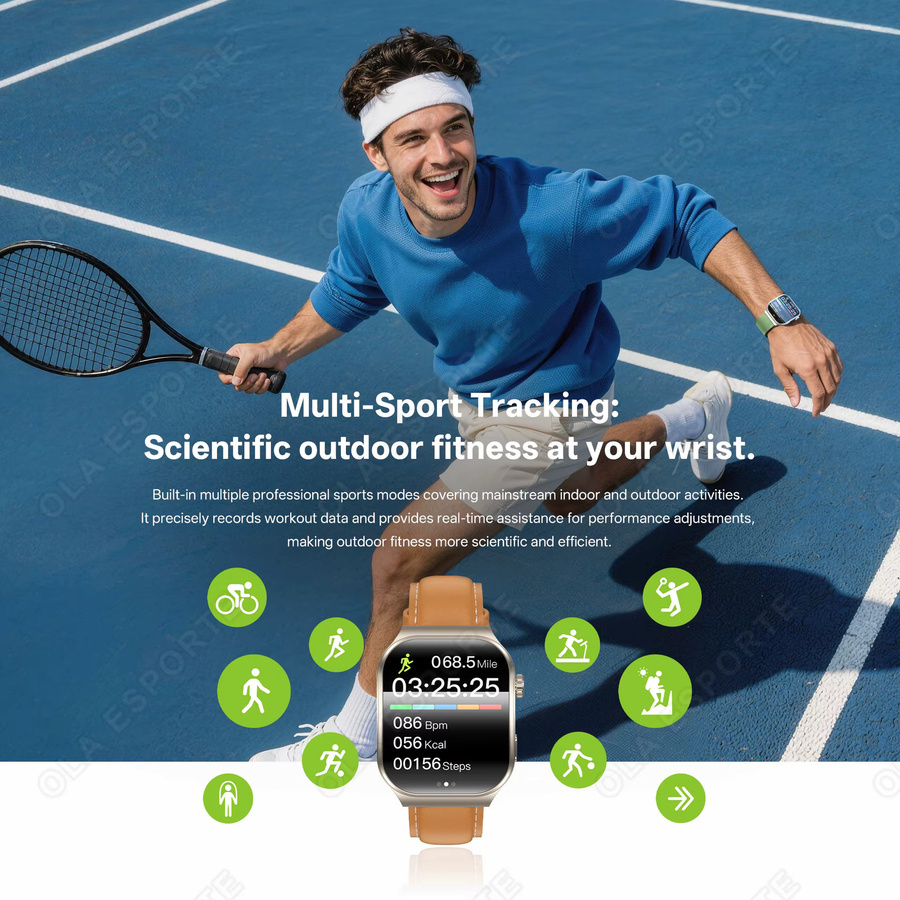 Ola Esporte HW12 Smartwatch mit 2,01 Zoll HD gebogenem Bildschirm, Bluetooth Anruffunktion, Gesundheitsmonitor und Sportfunktionen, Silber, Unisex - Bild 5