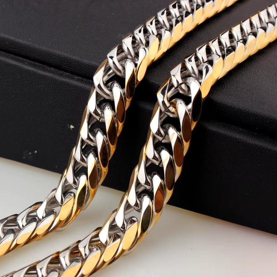 Halskette Edelstahl, Silber, Gold Farbe, Herren, Curb Cuban Link - Bild 2
