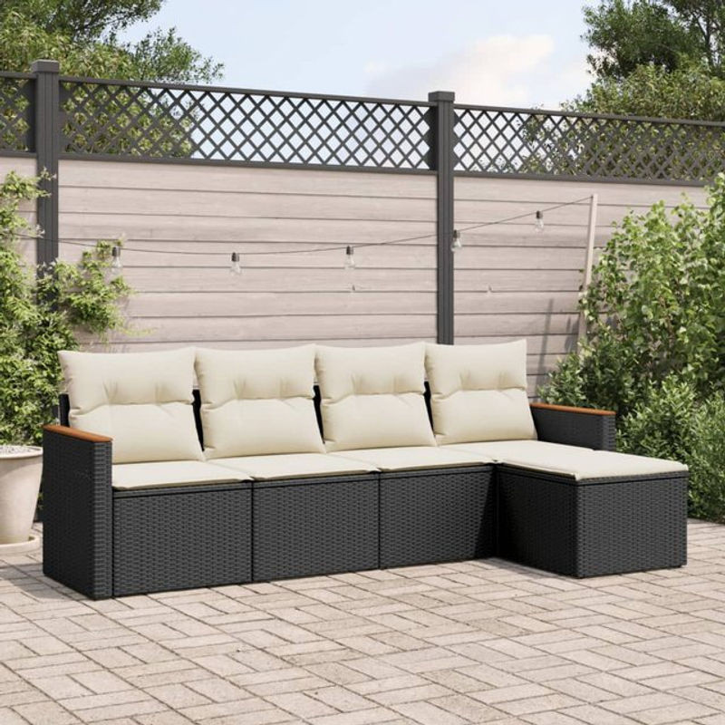Vidaxl Garten-Sitzgruppe mit 5 Teilen aus schwarzem PE-Rattan und Metall inklusive Kissen im modernen Design - Bild 1