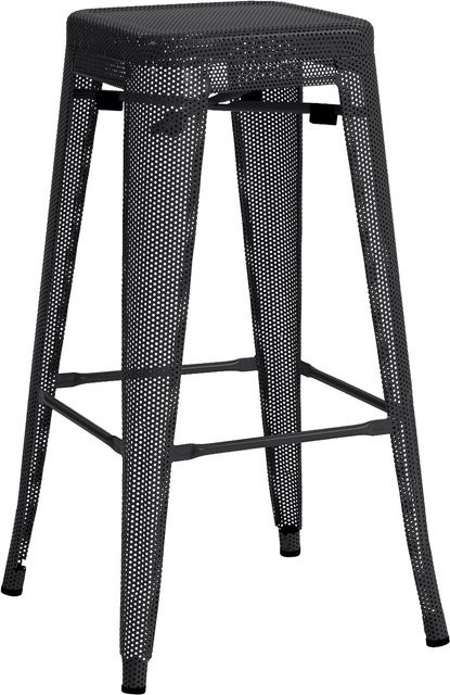 CLP Barhocker Fletcher Tresenhocker aus Metall in Schwarz mit gelochter Sitzfläche und Fußstütze, stapelbar, Sitzhöhe: 77 cm - Bild 1