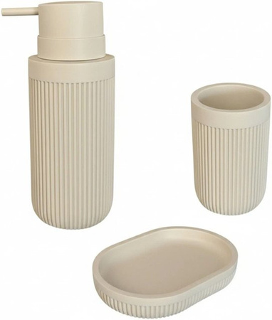 Relaxdays Badaccessoires Set aus Polyresin in Beige, 3-teilig bestehend aus Seifenspender, Seifenschale und Zahnputzbecher, Höhe: 17 cm, Durchmesser: 6,5 cm