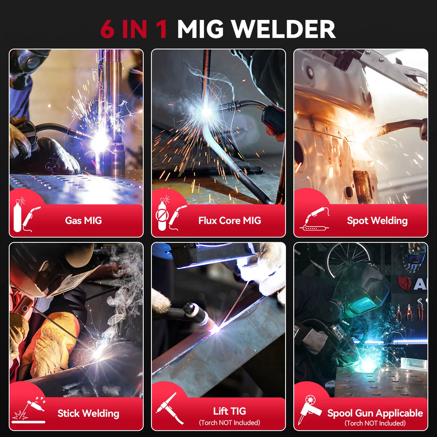 ARCCAPTAIN 6-in-1 Schweißgerät mit iControl APP-Steuerung, 205A, 220V, Gas-MIG, Fülldraht-MIG, MMA, TIG, Punktschweißen und Spool Gun für Aluminium - Bild 3