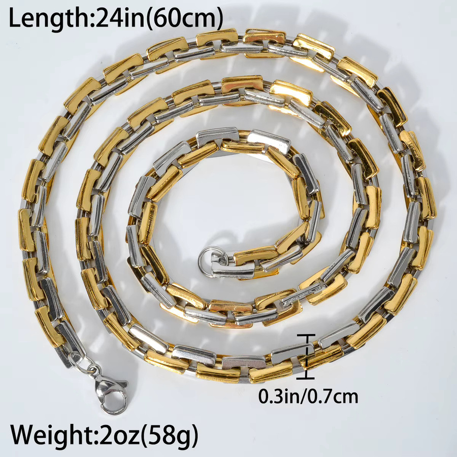 Halskette Edelstahl, Bicolor, Silber und Gold Farbe, Unisex - Bild 2