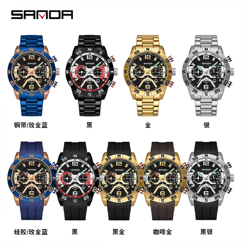 SANDA Chronograph, Quarz, Edelstahl, Schwarz, Herren - Bild 2