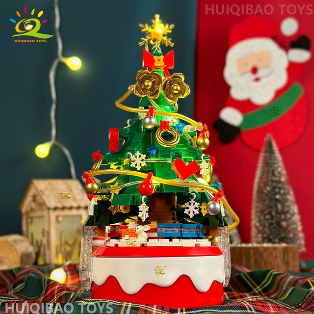 HUIQIBAO Mini Weihnachtsbaum mit Weihnachtsmann und Spieluhr als Mikrosteine Baustein Set in Mehrfarbig für Erwachsene - Bild 1