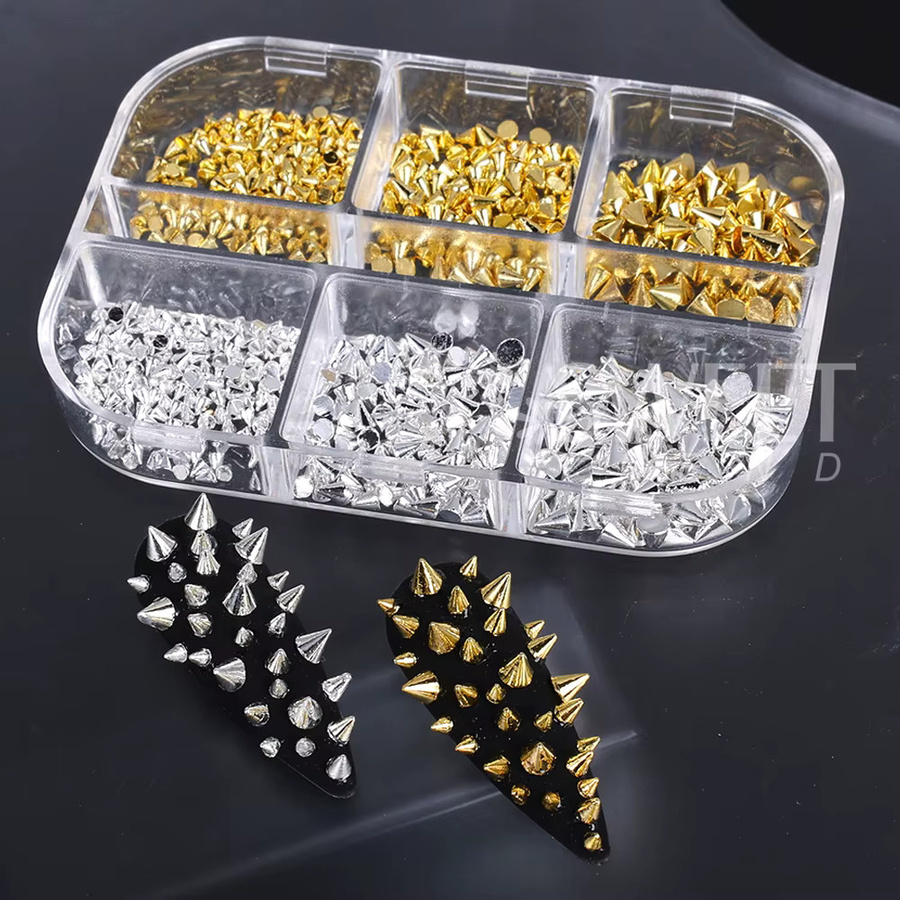 Sweet Trend Nagel Charms Metallniete Kegel Schwarz Silbrig Golden - Bild 4