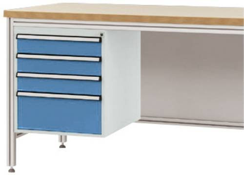 Manuflex ZB4822.5012 Gehäuse-Unterbau für ALU-Arbeitstische in Blau mit 4 Schubfächern, Nutzhöhe: 500 mm, für Tischtiefe: 800 mm - Bild 1