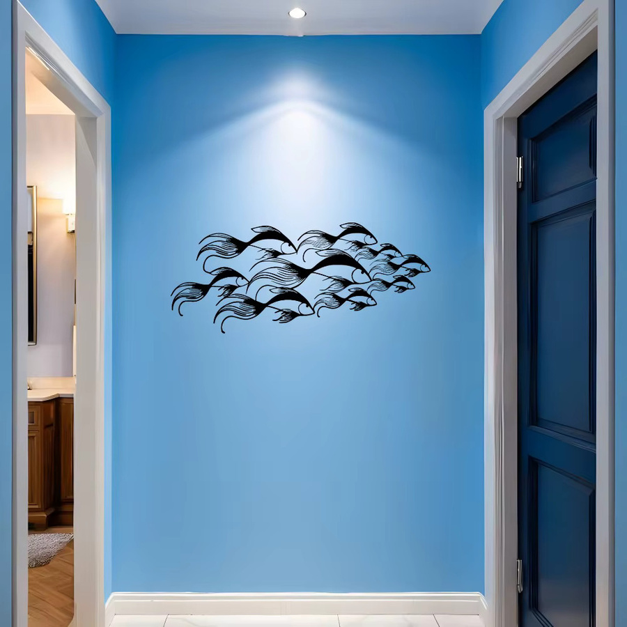 Moderne Wandkunst aus Metall von CIFBUY in Schwarz mit Fischschwarm und Wasserpflanzen im Ozean-Design - Bild 3