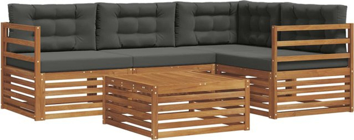 Modernes Outdoor-Sofagarnitur Set aus Akazie mit 5-teiligen Kissen von vidaXL in Natur und Anthrazit - Bild 1