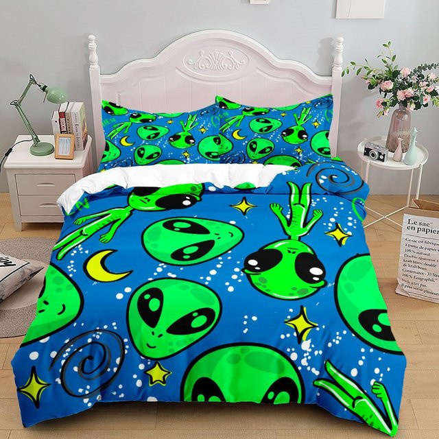 Aliens Kinder Bettwäsche Set aus Mikrofaser in Blau mit Bettbezug und Kissenbezug B/H: 135 x 200 cm - Bild 1