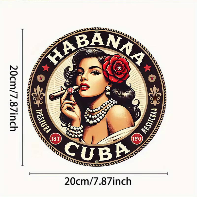 Vintage Aluminium-Blechschild Potdemiel Havana Cuban Cigar Beauty Wandkunst Rot, Durchmesser: 20,3 cm - Bild 2
