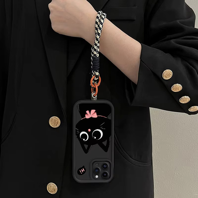 Schwarze Katzen Silikon Handyhülle mit Tragegurt für iPhone Modelle - Bild 2