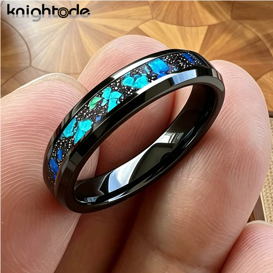 Knightode Ring Wolframkarbid, blauer Opalblock, Damen - Bild 1