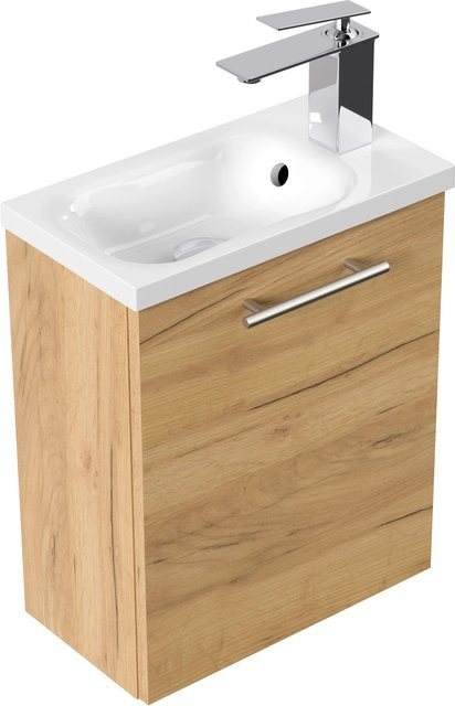 Posseik Badmöbel Pieni Slimline für Gäste-WC in Eiche Gold mit SoftClose und Mineralguss-Waschbecken, Breite: 40 cm - Bild 1