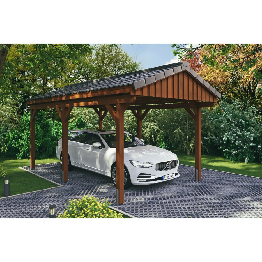 Skan Holz Carport Fichtelberg aus Fichte Leimholz in Nussbaum Braun, B/T: 317 x 566 cm, Höhe: 303 cm - Bild 2