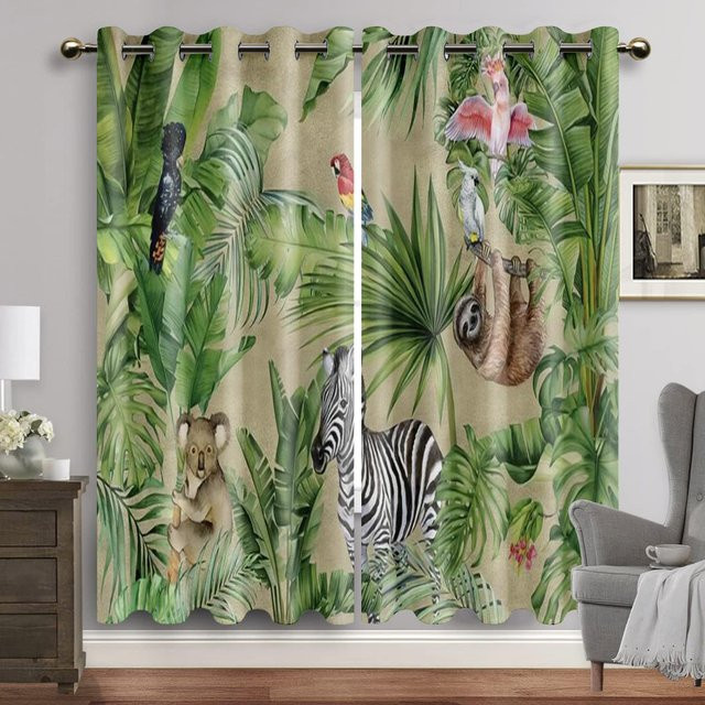 Yiran Furniture Regenwaldtiere Fenstervorhänge im nordischen Stil, 2er-Set, halbtransparent, Mehrfarbig, Breite: 50 cm, Höhe: 160 cm - Bild 1