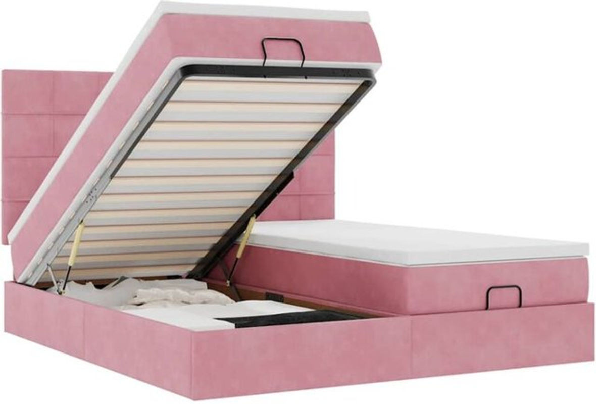 vidaxl Polsterbett Ottoman in Rosa mit Matratze aus Samt und Metall, Modernes Polsterbett B/T/H: 160 x 200 x 128 cm - Bild 1