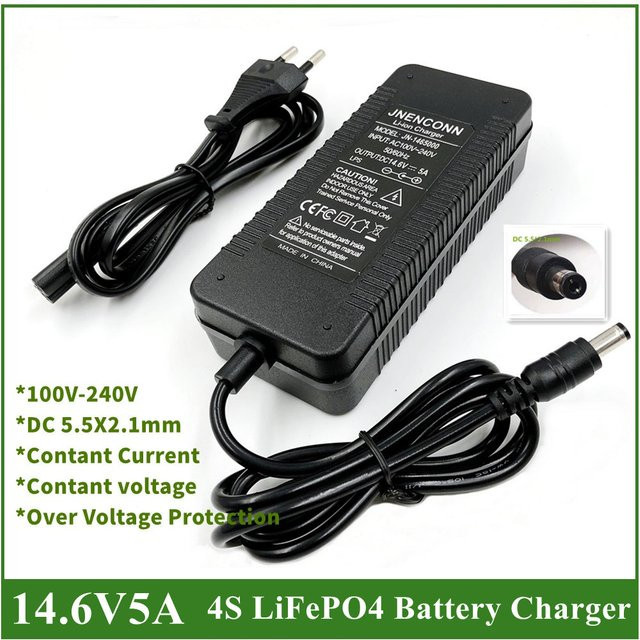Jnenconn Intelligentes LiFePO4-Ladegerät für 4S 12V Batterien, 14,6V 5A, Schwarz - Bild 1