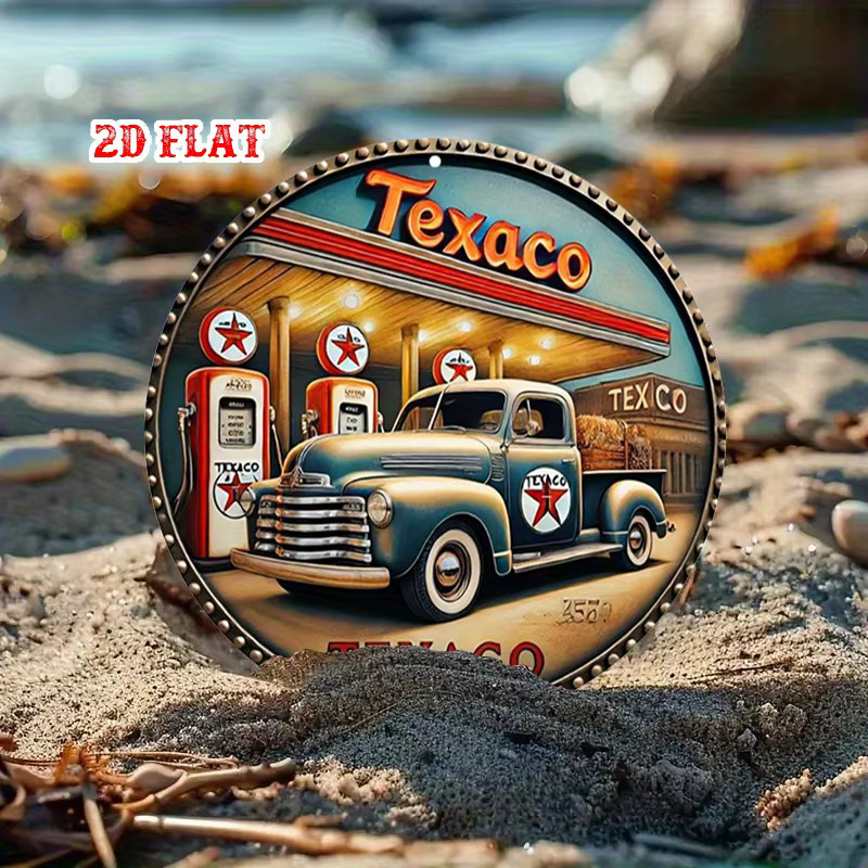 Potdemiel Texaco Vintage Aluminiumschild Rund, Metallwandkunst im klassischen LKW- und Pumpendesign, Durchmesser: 20 cm - Bild 4