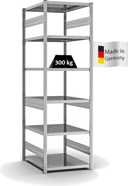 PROREGAL Fachbodenregal Stecksystem T-Profil Heavy-Duty, verzinkt, Farbe: Silber, H x B x T: 250 x 75 x 80 cm, 6 Ebenen, Fachlast 330 kg, beidseitig nutzbar - Bild 1