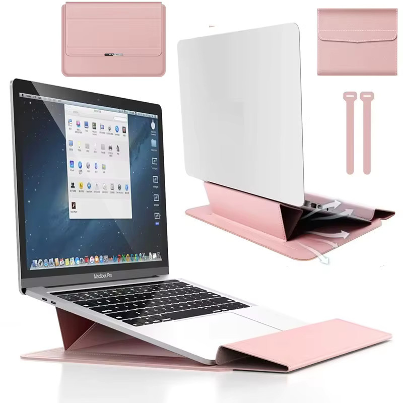 Honor MagicBook 16 Pro X15 X16 Laptop-Hülle aus PU-Leder mit magnetischer Klappfunktion, faltbarem Ständer, Handgelenkauflage und integrierter Tasche für Ladegerät und Kabel, erhältlich in Grün und Pink - Bild 4