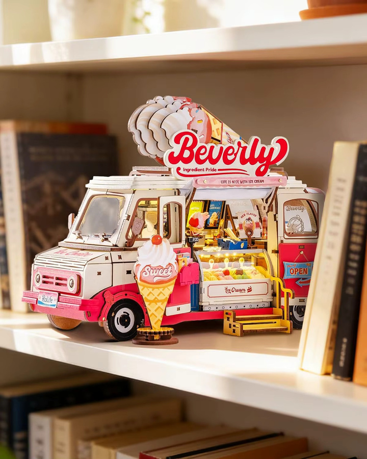 Robotime Eiswagen-Modellbausatz, DIY Bausatz, 3D Holzpuzzle, Leo's Kaffee-Truck - Bild 5