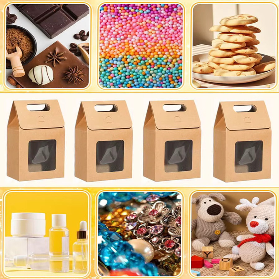 10 Geschenkboxen aus Kraftpapier mit Sichtfenster und Griffen in Braun und Weiß - Bild 5