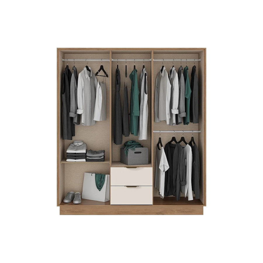 Kleiderschrank Feova in Beige mit integrierten Schubladen, Breite: 162 cm, Höhe: 182 cm - Bild 2