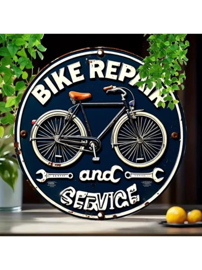 CIFbuy Vintage Fahrrad-Reparatur Metallschild aus Aluminium zur Garagendekoration, rund und wasserdicht - Bild 7