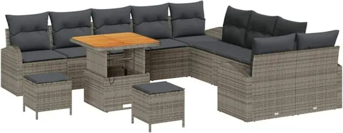 vidaXL Garten-Sofa-Set aus Poly-Rattan mit 13-teiligem Kissen-Set in Grau - Bild 1